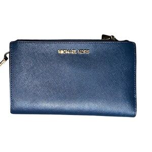Michael Kors Jet Set Wristlet Wallet Saffiano Leather Navy Blue Minimalist Y2K